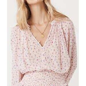 Spell & The Gypsy Dolly Ditsy Pink Floral Organic Cotton Viscose Blouse Medium